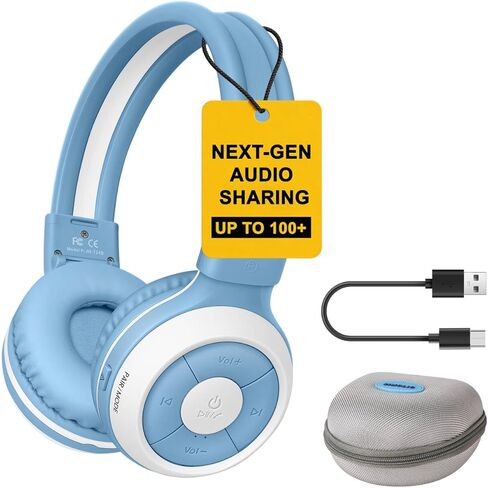 SIMOLIO Kids Bluetooth Headphones, 75/85/94dB Volume Limiter, Wireless Headsets with Mic for Toddler Boys Girls, Share Port, Travel Case, 3.5mm Cord, Bluetooth 6.0 for School Plane Car iPad Tablet in Kuwait