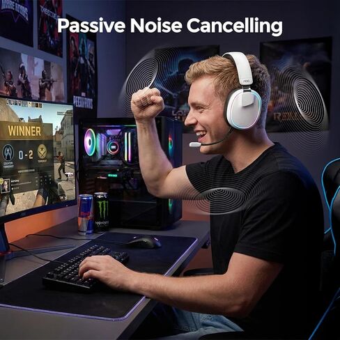 سماعة رأس AOC لاسلكية للألعاب مع ميكروفون لأجهزة PS5 وPS4 والكمبيوتر الشخصي - بلوتوث 5.3، 2.4 جيجا هرتز، إلغاء الضوضاء السلبية، إضاءة RGB، 48 ساعة، سماعة رأس سلكية للألعاب فوق الأذن، أبيض ACG3512 in Kuwait