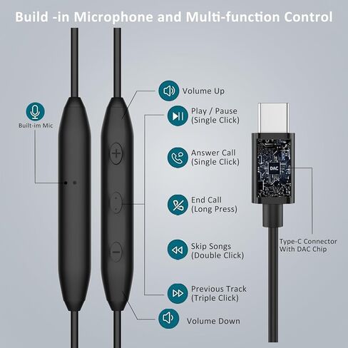 سماعات أذن سلكية USB C متوافقة مع Apple iPhone 17 16 Plus 15 Pro Max 16e سماعات رأس USB C لهاتف Samsung Galaxy S25 FE Edge S24 S23 S22 Ultra سماعات سلكية من النوع C لهاتف Pixel 10 9 Oneplus 12 in Kuwait