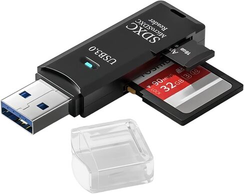 قارئ بطاقات USB 3.0 صغير 2 في 1، محول بطاقة ذاكرة SD/Micro SD/TF للكمبيوتر الشخصي والكمبيوتر المحمول، محول بطاقة ذاكرة بفتحة مزدوجة عالية السرعة (أسود) in Kuwait