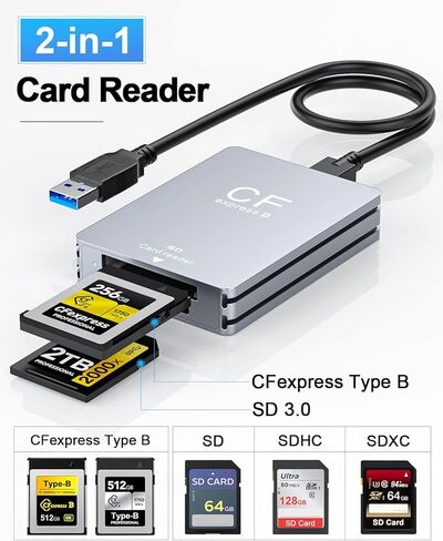 CFexpress Type B SD Card Reader 10Gbps Dual-Slot Memory Card Reader for Photographers,USB 3.2 Gen 2 Type B CF Express Adapter with USB C to USB C/A Cable,Compatible with Windows/Mac/Linux/Android in Kuwait