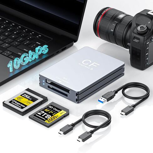 قارئ بطاقات ذاكرة CFexpress Type B SD بسرعة 10 جيجابت في الثانية للمصورين، محول USB 3.2 Gen 2 Type B CF Express مع كابل USB C إلى USB C/A، متوافق مع Windows/Mac/Linux/Android in Kuwait