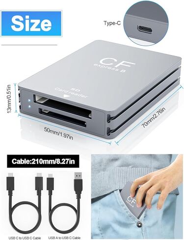 قارئ بطاقات ذاكرة CFexpress Type B SD بسرعة 10 جيجابت في الثانية للمصورين، محول USB 3.2 Gen 2 Type B CF Express مع كابل USB C إلى USB C/A، متوافق مع Windows/Mac/Linux/Android in Kuwait