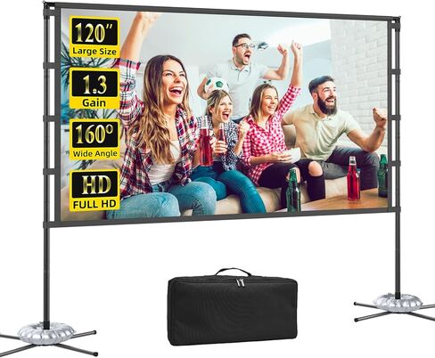 شاشة عرض خارجية مقاس 120 بوصة مع حامل، شاشة أفلام داخلية محمولة قابلة للطي 16:9 HD 160 درجة شاشة عرض مزدوجة الجوانب مناسبة للمسرح المنزلي والفناء الخلفي والحفلات والتخييم in Kuwait