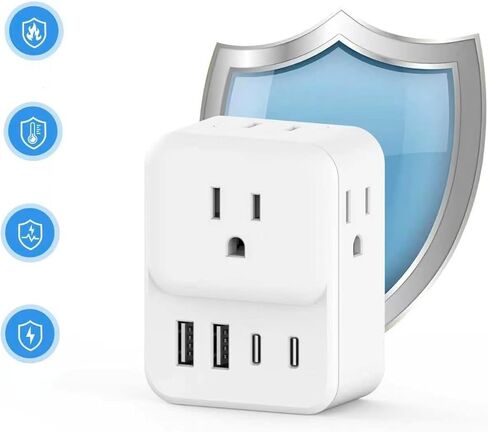 قطعة واحدة من موسع منفذ الحائط الواقي من زيادة التيار، 4 منافذ توصيل مع 4 منافذ USB (2 USB C)، مقبس حائط متعدد التوصيل للمنزل والمكتب والمدرسة وأساسيات السكن الجامعي، أبيض in Kuwait
