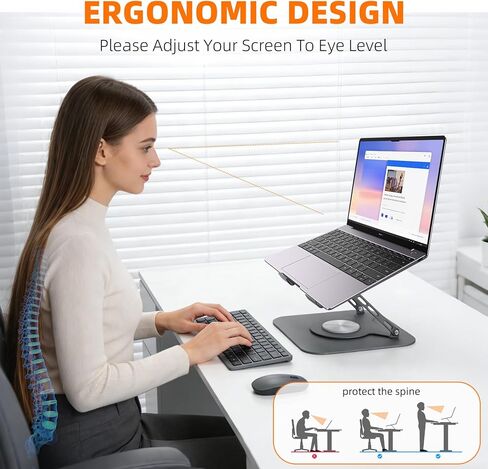Adjustable Laptop Stand for Desk, Laptop Riser with 360 Rotating Base, Ergonomic Laptop Holder for Desk, Foldable Portable for Office & Home Compatible with MacBook Air Pro, Dell, HP (10-17.3'') in Kuwait