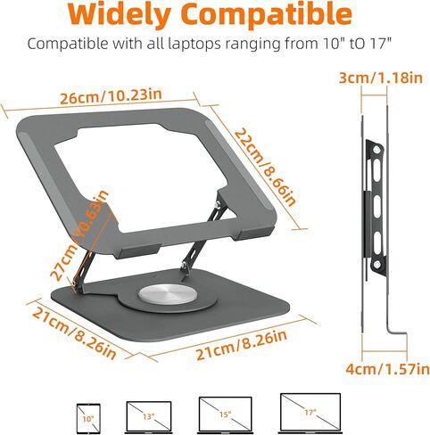 Adjustable Laptop Stand for Desk, Laptop Riser with 360 Rotating Base, Ergonomic Laptop Holder for Desk, Foldable Portable for Office & Home Compatible with MacBook Air Pro, Dell, HP (10-17.3'') in Kuwait