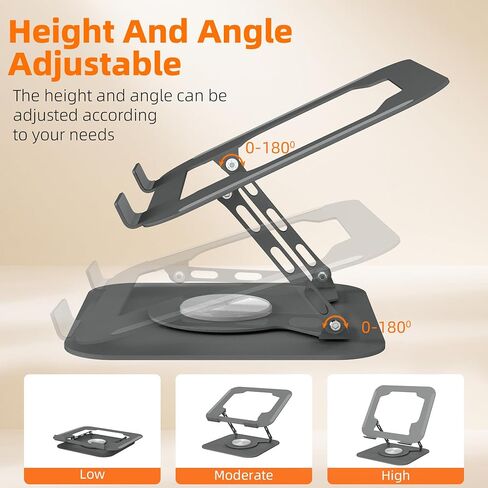 Adjustable Laptop Stand for Desk, Laptop Riser with 360 Rotating Base, Ergonomic Laptop Holder for Desk, Foldable Portable for Office & Home Compatible with MacBook Air Pro, Dell, HP (10-17.3'') in Kuwait