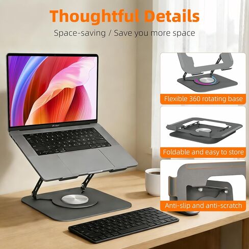 Adjustable Laptop Stand for Desk, Laptop Riser with 360 Rotating Base, Ergonomic Laptop Holder for Desk, Foldable Portable for Office & Home Compatible with MacBook Air Pro, Dell, HP (10-17.3'') in Kuwait