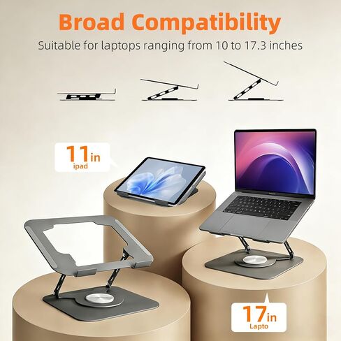 Adjustable Laptop Stand for Desk, Laptop Riser with 360 Rotating Base, Ergonomic Laptop Holder for Desk, Foldable Portable for Office & Home Compatible with MacBook Air Pro, Dell, HP (10-17.3'') in Kuwait