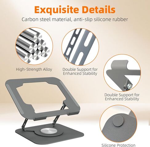 Adjustable Laptop Stand for Desk, Laptop Riser with 360 Rotating Base, Ergonomic Laptop Holder for Desk, Foldable Portable for Office & Home Compatible with MacBook Air Pro, Dell, HP (10-17.3'') in Kuwait
