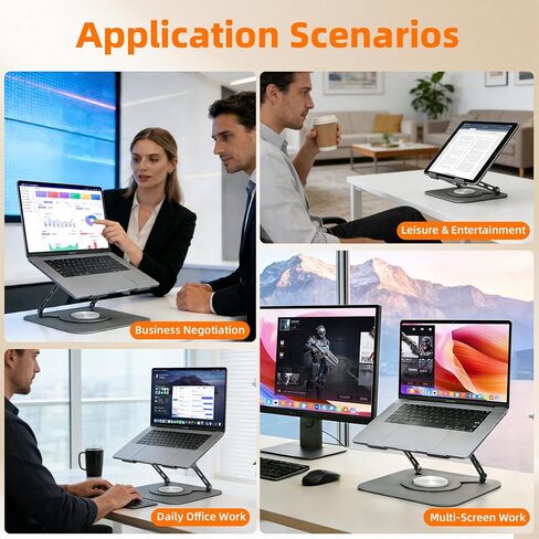 Adjustable Laptop Stand for Desk, Laptop Riser with 360 Rotating Base, Ergonomic Laptop Holder for Desk, Foldable Portable for Office & Home Compatible with MacBook Air Pro, Dell, HP (10-17.3'') in Kuwait