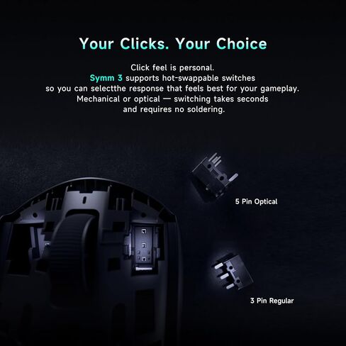 PWNAGE Ultra Custom Pro Symm 3 Wireless Gaming Mouse - Adjustable Sensor Position, Hot-Swappable Mechanical & Optical Switches, Modular Shape System, 8K Polling, 50g Ultralight - Black in Kuwait