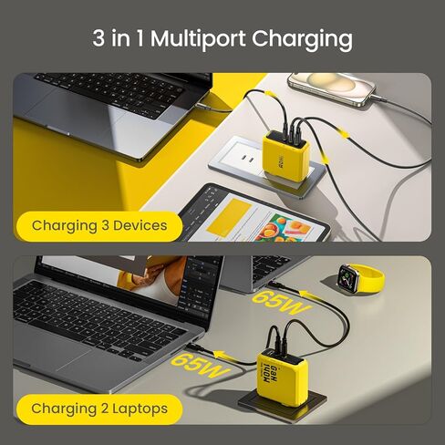 AOHI Youth 140W GaN+ شاحن 100W شاحن سريع للكمبيوتر المحمول + 140W USB C إلى USB C كابل مع شاشة، نايلون 4 أقدام in Kuwait