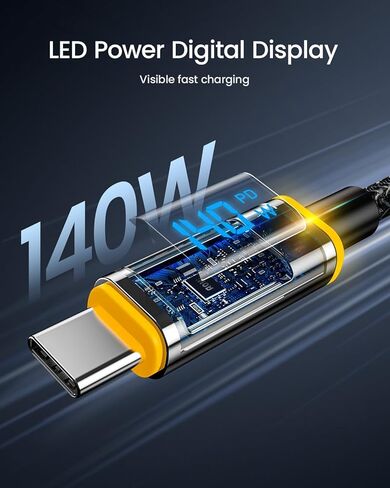 AOHI Youth 140W GaN+ شاحن 100W شاحن سريع للكمبيوتر المحمول + 140W USB C إلى USB C كابل مع شاشة، نايلون 4 أقدام in Kuwait