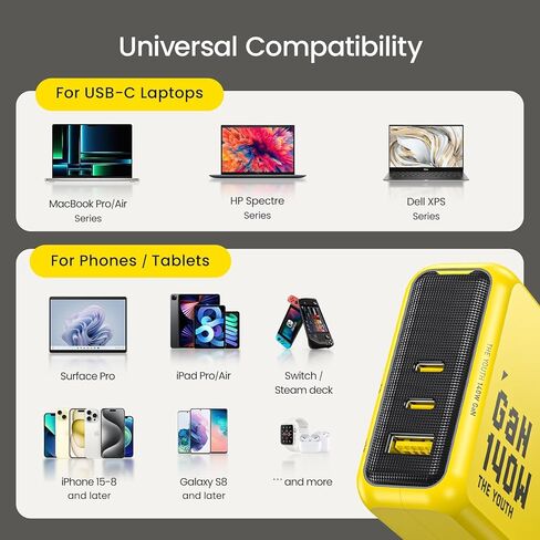 AOHI Youth 140W GaN+ شاحن 100W شاحن سريع للكمبيوتر المحمول + 140W USB C إلى USB C كابل مع شاشة، نايلون 4 أقدام in Kuwait