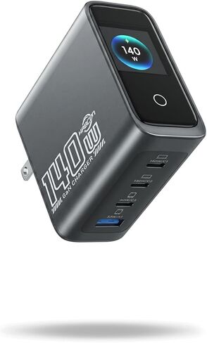 كتلة شاحن USB C بقدرة 140 وات مع شاشة ذكية، ومحول طاقة شاحن سريع للكمبيوتر المحمول بـ 4 منافذ GaN، وأدوات تحكم باللمس لأجهزة MacBook وiPad وiPhone 17/16 Series والمزيد (بدون سلك) in Kuwait