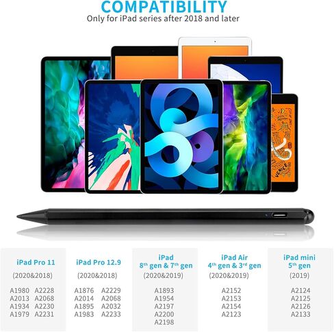 قلم ستايلس لجهاز Apple iPad 10.2" 11th/10th/9th/8th/7th/6th Generation، قلم لمس نشط مع قلم ذو طرف رفيع عالي الحساسية 1.5 مم متوافق مع Apple iPad 10.2" 11/10/9/8/7/6، أسود in Kuwait