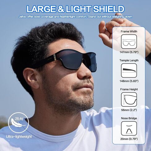 Jefoo Fit Over Glasses نظارات شمسية رياضية مستقطبة كبيرة الحجم للنساء والرجال نظارات شمسية عصرية ريترو حماية من الأشعة فوق البنفسجية 400 in Kuwait