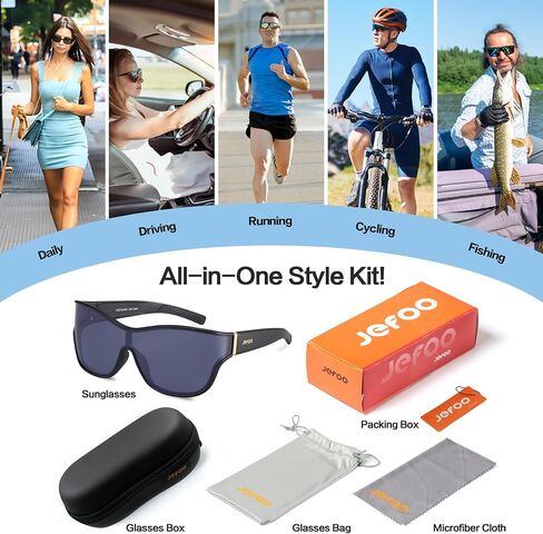 Jefoo Fit Over Glasses نظارات شمسية رياضية مستقطبة كبيرة الحجم للنساء والرجال نظارات شمسية عصرية ريترو حماية من الأشعة فوق البنفسجية 400 in Kuwait