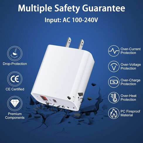 لفون 17e شاحن كتلة، 20W سريع فون 17 برو ماكس سلك شاحن 60W 6FT USB C إلى USB C كابل لفون 17 برو الهواء 16 برو ماكس 16 زائد 16Pro 15Pro ماكس، 2 منفذ نوع C + قابس جدار شحن سريع in Kuwait