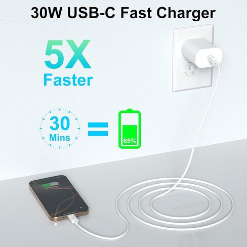USB C Charger Fast Charging for iPhone 15/16 with 3FT Charging Cord, 30W Wall Fast Charger Adapter with 3ft Type C to C Cable for iPhone 16/16 Pro/15 Plus/15 Pro/15 Pro Max/iPad Pro/Air/Samsung in Kuwait