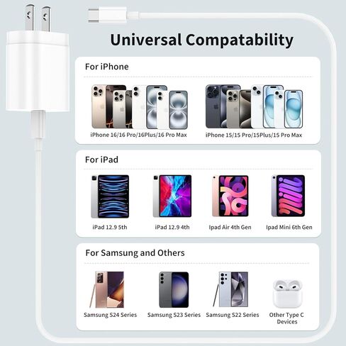 USB C Charger Fast Charging for iPhone 15/16 with 3FT Charging Cord, 30W Wall Fast Charger Adapter with 3ft Type C to C Cable for iPhone 16/16 Pro/15 Plus/15 Pro/15 Pro Max/iPad Pro/Air/Samsung in Kuwait
