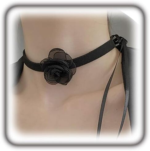 GIGB PBDK Flower Choker Necklace for Women Girls,Lace Camellia Flower Choker Necklaces Black Rose Choker Necklace Simple Personality Bride Wedding Party Summer Necklaces in Saudi Arabia