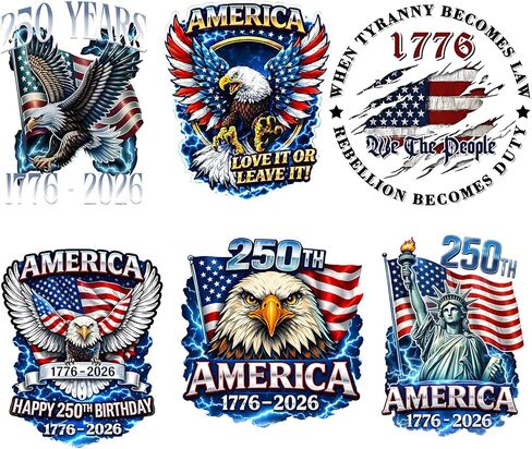18 Pcs USA 250th Anniversary Stickers, Waterproof Vinyl Decals, 1776 2026 Eagle and Statue of Liberty Designs, Car Window Laptop Water Bottle, Gifts for Adults Teens in Kuwait