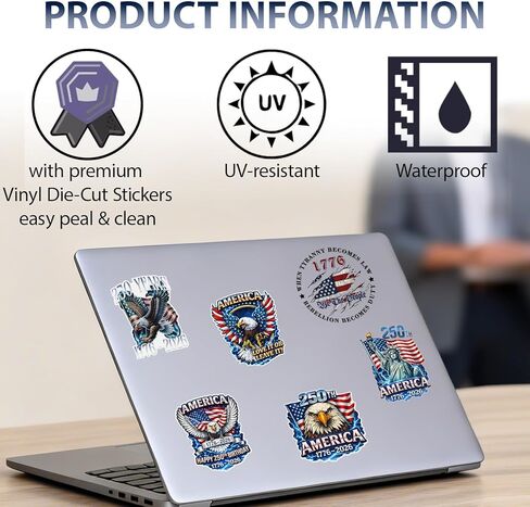 18 Pcs USA 250th Anniversary Stickers, Waterproof Vinyl Decals, 1776 2026 Eagle and Statue of Liberty Designs, Car Window Laptop Water Bottle, Gifts for Adults Teens in Kuwait