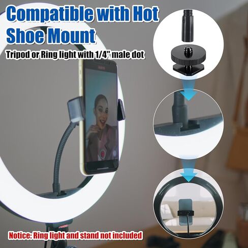 Universal Phone Holder for Ring Light, Ring Light Phone Holder 1/4" and Hot Shoe Adapter Flexible Phones Mount for Rings Lighting and Tripod in Kuwait