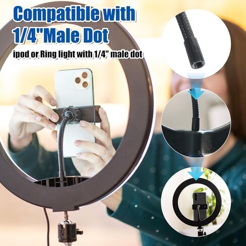 Universal Phone Holder for Ring Light, Ring Light Phone Holder 1/4" and Hot Shoe Adapter Flexible Phones Mount for Rings Lighting and Tripod in Kuwait
