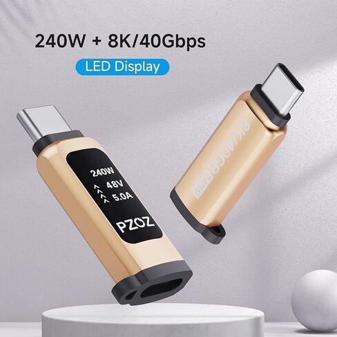 محول موسع USB C من pzoz مع شاشة LED، 240 واط من النوع C ذكر إلى أنثى، نقل بيانات بسرعة 40 جيجابت في الثانية، فيديو 8k@60 هرتز، متوافق مع MacBook وiPad وThunderbolt 4/3 in Kuwait