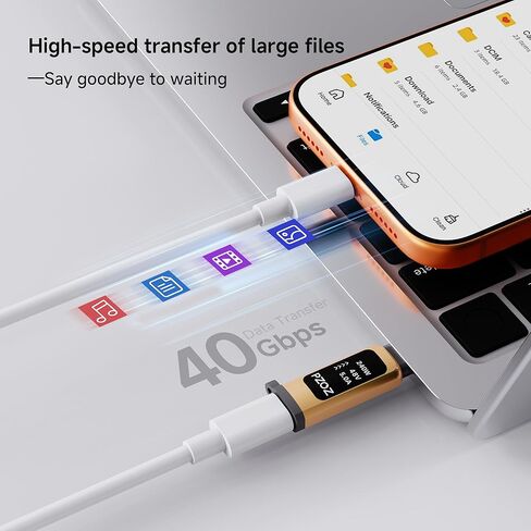 محول موسع USB C من pzoz مع شاشة LED، 240 واط من النوع C ذكر إلى أنثى، نقل بيانات بسرعة 40 جيجابت في الثانية، فيديو 8k@60 هرتز، متوافق مع MacBook وiPad وThunderbolt 4/3 in Kuwait