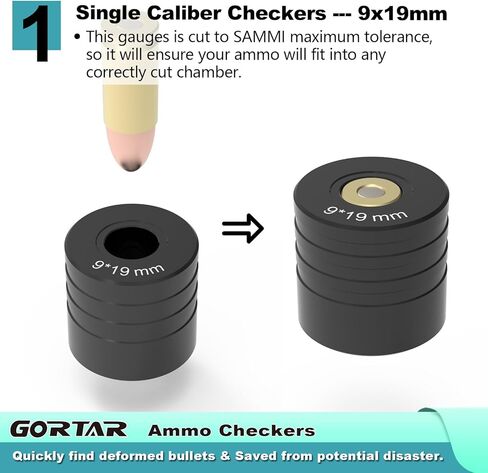 مقياس خرطوشة مدقق الذخيرة من GORTAR لإعادة التحميل (9 مم و45ACP و38SPL) in Kuwait