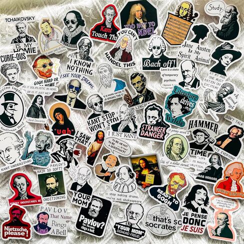 50pcs Funny Historical Figures Meme Stickers Pack – Philosopher Scientist Author Art Quotes History Decals for Laptop Water Bottle Scrapbook Journal Teacher Student Gifts in Kuwait