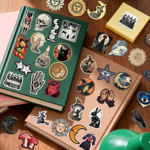 52Pcs Mysterious Celestial Stickers Pack, Celestial Witchy Tarot Sun Moon Waterproof Stickers, for Laptop,Kindle, Journal, Scrapbook, Suitcase, Water Bottle, Skateboard for Adults in Kuwait