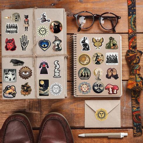 52Pcs Mysterious Celestial Stickers Pack, Celestial Witchy Tarot Sun Moon Waterproof Stickers, for Laptop,Kindle, Journal, Scrapbook, Suitcase, Water Bottle, Skateboard for Adults in Kuwait