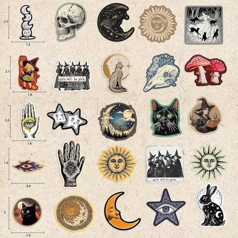 52Pcs Mysterious Celestial Stickers Pack, Celestial Witchy Tarot Sun Moon Waterproof Stickers, for Laptop,Kindle, Journal, Scrapbook, Suitcase, Water Bottle, Skateboard for Adults in Kuwait