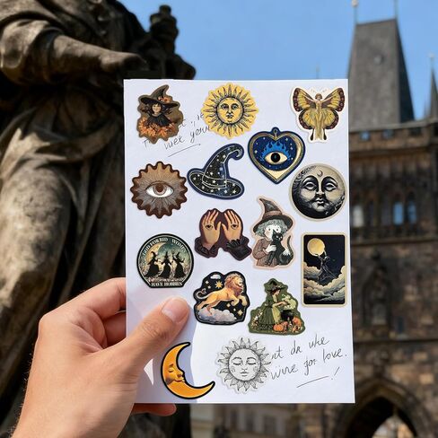 52Pcs Mysterious Celestial Stickers Pack, Celestial Witchy Tarot Sun Moon Waterproof Stickers, for Laptop,Kindle, Journal, Scrapbook, Suitcase, Water Bottle, Skateboard for Adults in Kuwait