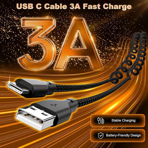 USB A to USB C Coiled CarPlay Cable [2-Pack, 3ft], Auto Coiled Retractable iPhone Car Cord Retractable Fast Charge Cord for Car, Compatible with iPhone 17/16/15 Plus/Pro/Pro Max/Samsung Galaxy S23 in Kuwait