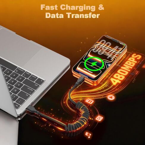 USB A to USB C Coiled CarPlay Cable [2-Pack, 3ft], Auto Coiled Retractable iPhone Car Cord Retractable Fast Charge Cord for Car, Compatible with iPhone 17/16/15 Plus/Pro/Pro Max/Samsung Galaxy S23 in Kuwait