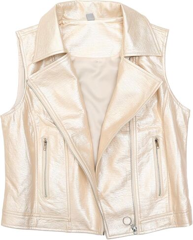 Allegra K Women's Metallic Faux Leather Vest Lapel Collar Zip Halloween Sleeveless Cropped Jacket in Kuwait
