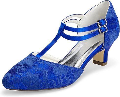 JIAJIA 00968 Women's Bridal Shoes Closed Toe T-Strap 1.9" Block Low Heel Lace Satin Pumps Wedding Shoes in Saudi Arabia