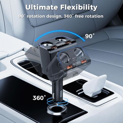 SONRU 180W Cigarette Lighter Splitter, 30W PD & Dual QC3.0 Car Charger Adapter,24V/12V Car USB Adapter 2-Socket with Voltmeter Fast Charging for iPhone 17/16/15 Car Devices in Kuwait