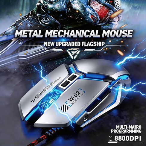 【 2026 New Mouse Macro - كابل 59 بوصة 】 ماوس بصري سلكي عالي الأداء للألعاب - مستشعر بصري 8800 نقطة في البوصة - اتصال USB سهل - 6 مفاتيح اختصار قابلة للبرمجة - بكرة مضادة للانزلاق - التوصيل والتشغيل in Kuwait