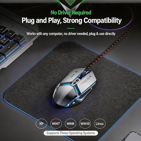 【 2026 New Mouse Macro - كابل 59 بوصة 】 ماوس بصري سلكي عالي الأداء للألعاب - مستشعر بصري 8800 نقطة في البوصة - اتصال USB سهل - 6 مفاتيح اختصار قابلة للبرمجة - بكرة مضادة للانزلاق - التوصيل والتشغيل in Kuwait
