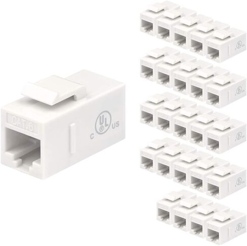 حزمة VCE مكونة من 20 حزمة من مقبس Keystone فارغة باللون الأسود مع 25 حزمة من وصلات توصيل CAT6 RJ45 Keystone Jack المضمنة باللون الأبيض in Kuwait