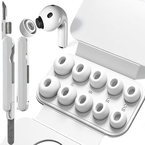 5 أحجام من أطراف الأذن من SIXFU متوافقة مع AirPod Pro 3 مع ملحقات مجموعة التنظيف وصندوق تخزين محمول، تصميم ناعم، يمكن ارتداؤها بدون ألم وشاشة حماية من الغبار الكثيفة (XXS/XS/S/M/L) - أبيض in Kuwait