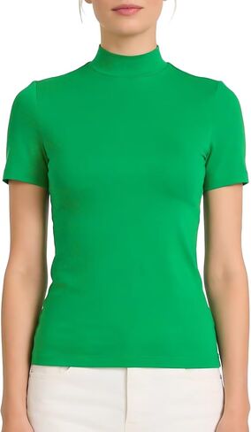 Mock Turtleneck Short Sleeve Tops for Women,Womens Mock Neck Fitted Tops Floral Print Base Layer Office Tee Autumn Blouses in Kuwait